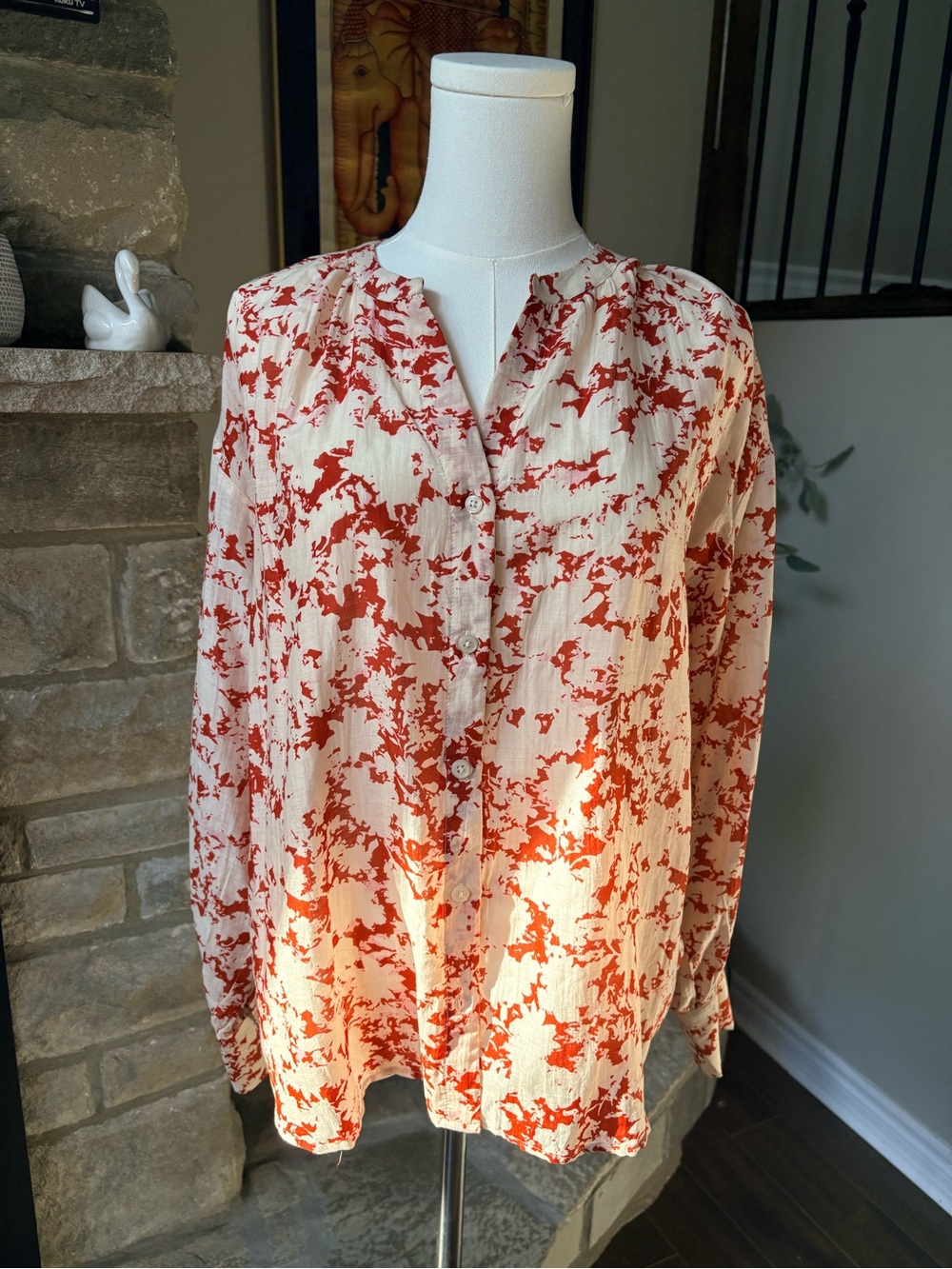 Atelier Rêve Cotton Silk Blend Abstract Print Blouse XS/S or 34